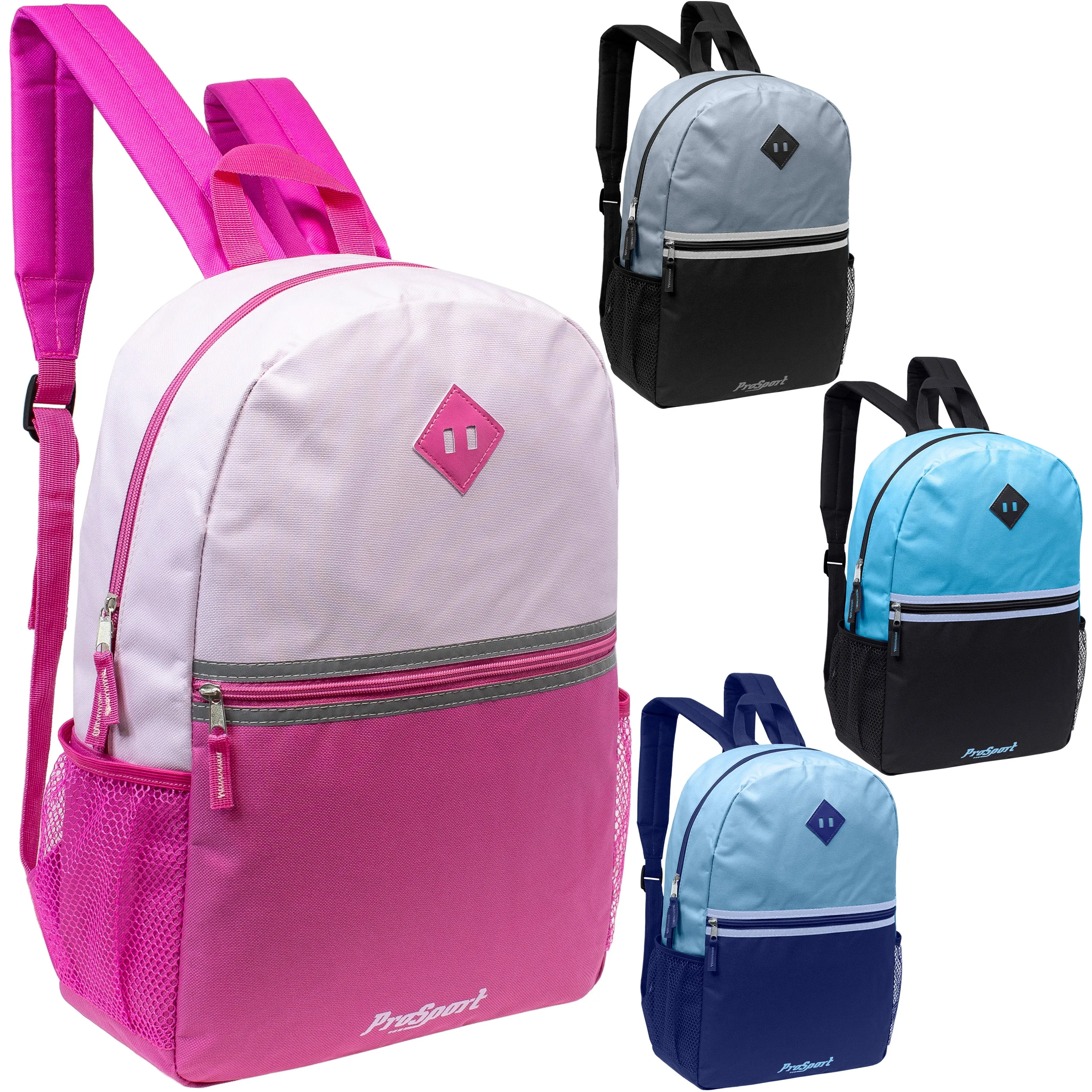 17" Diamond Patch Multi Color Wholesale Backpacks - Bulk Case of 24 Bookbags