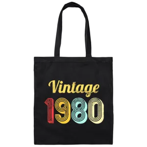 1980 Birthday, Vintage 1980 Birthday Canvas Tote Bag