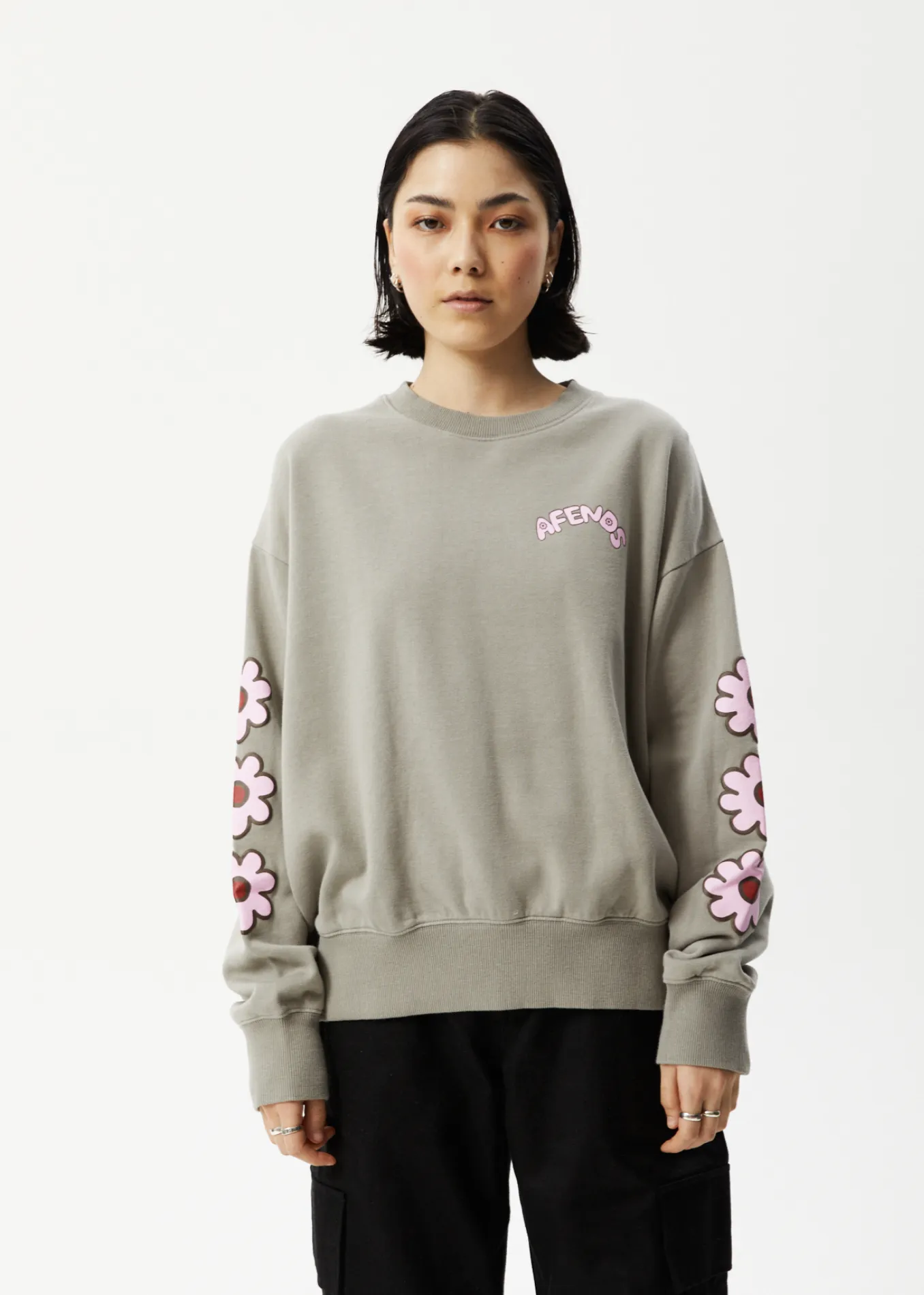 AFENDS Womens Flower - Crew Neck Jumper - Olive