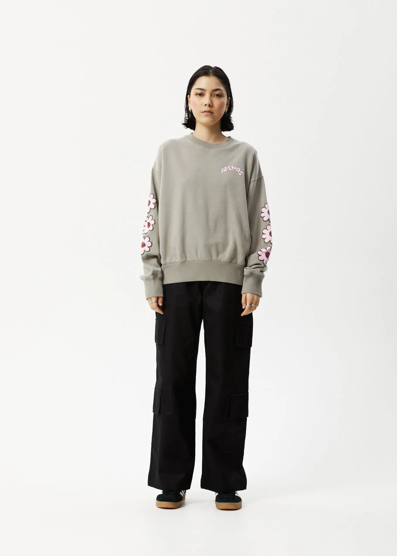 AFENDS Womens Flower - Crew Neck Jumper - Olive