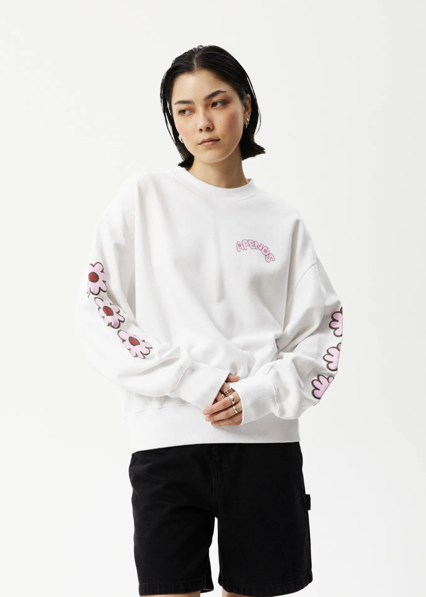 AFENDS Womens Flower - Crew Neck Jumper - White