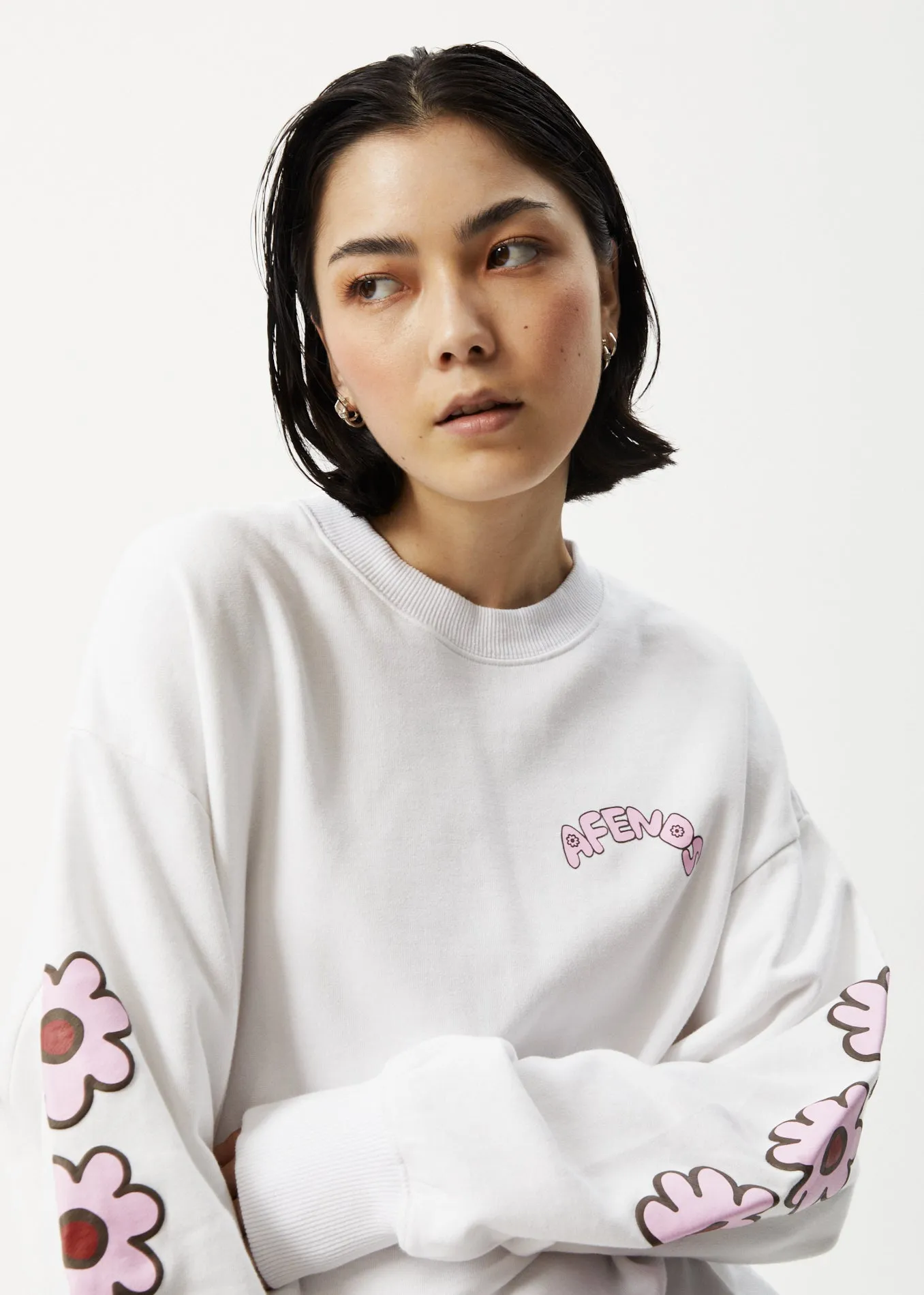 AFENDS Womens Flower - Crew Neck Jumper - White