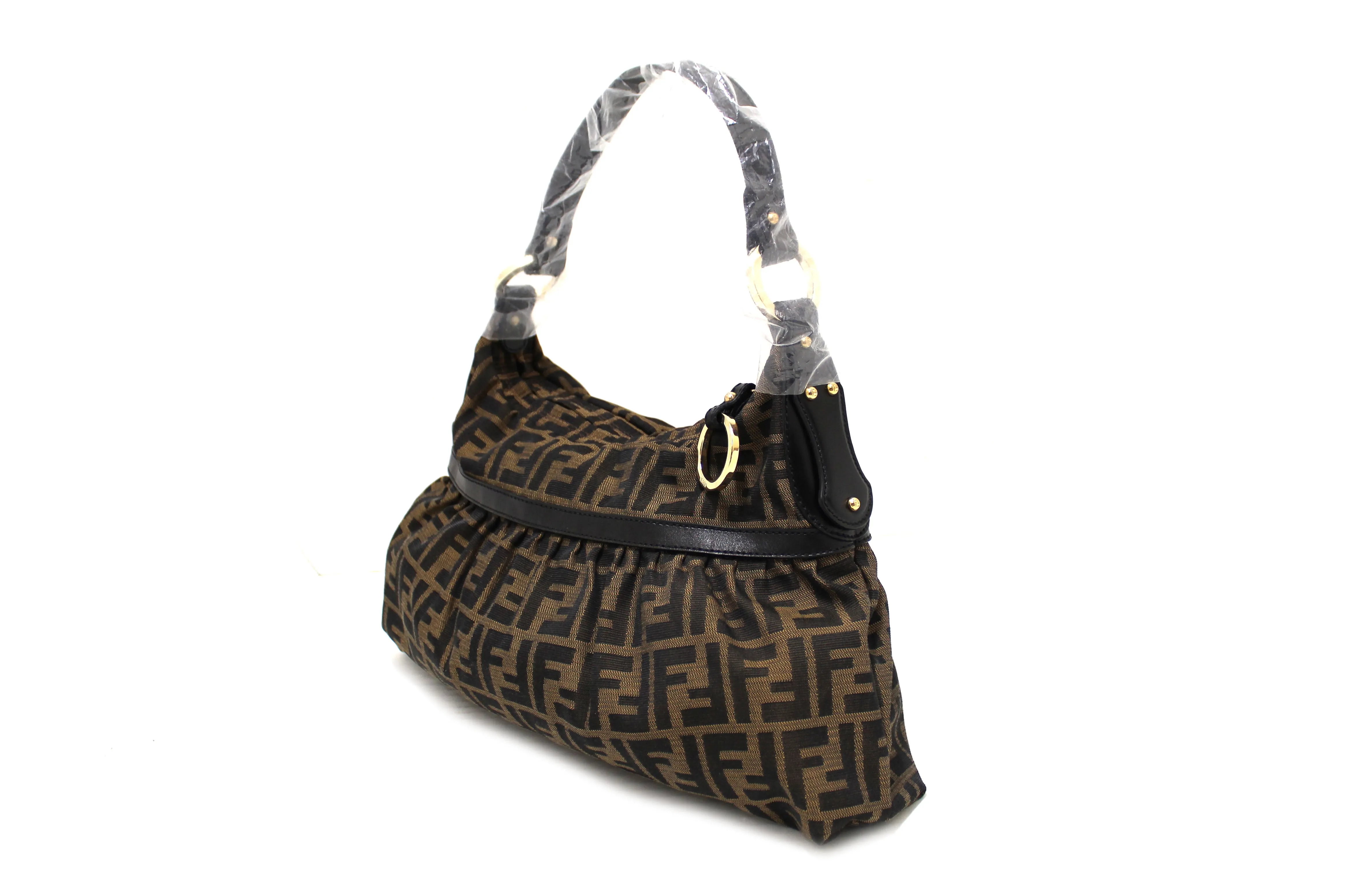 Authentic Fendi Brown Tobacco Zucca Print Canvas Hobo Bag