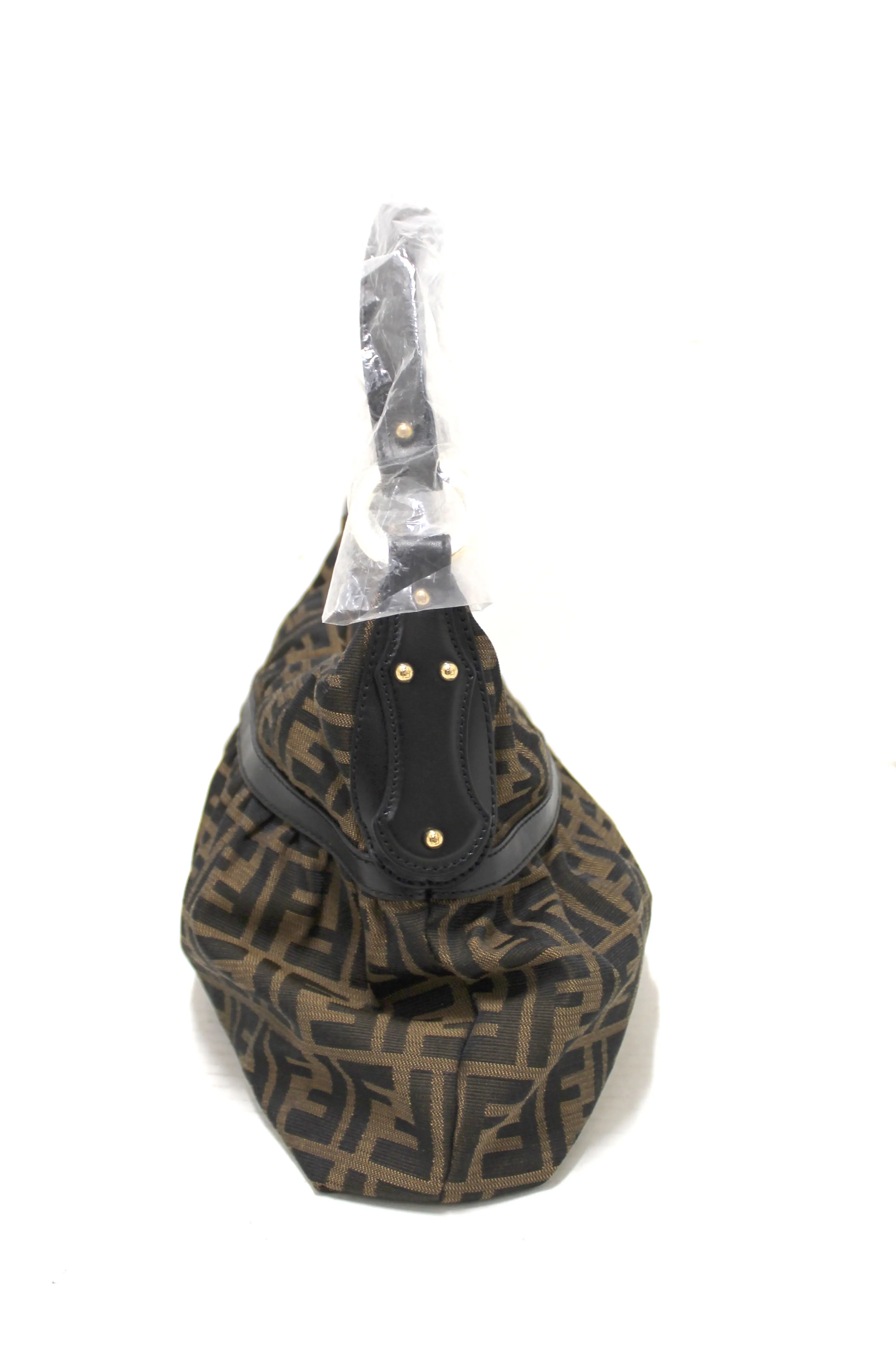 Authentic Fendi Brown Tobacco Zucca Print Canvas Hobo Bag