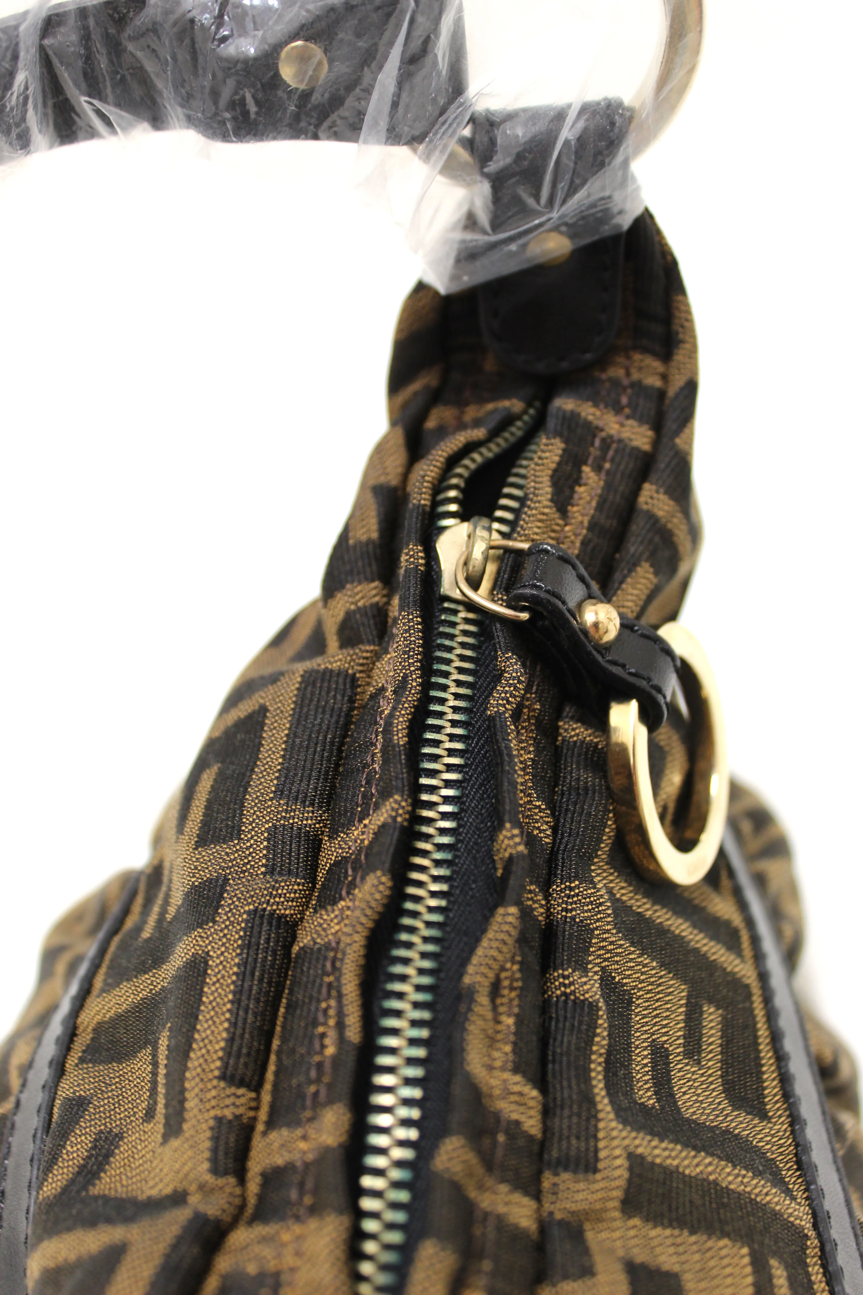 Authentic Fendi Brown Tobacco Zucca Print Canvas Hobo Bag