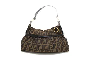 Authentic Fendi Brown Tobacco Zucca Print Canvas Hobo Bag