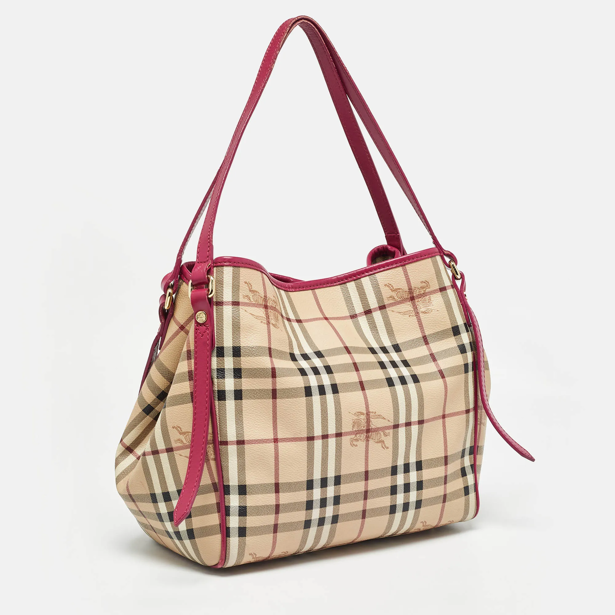 BURBERRY Pink/Beige Haymarket Check Coated Canvas and Leather Small Canterbury Tote