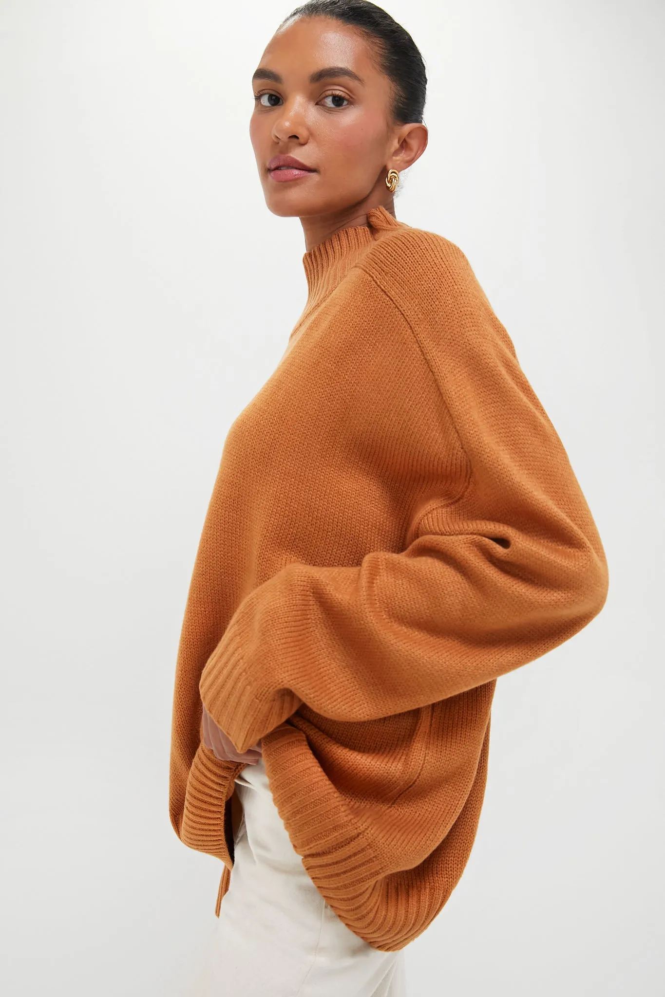 Camel Oversized Funnel Neck Sweater