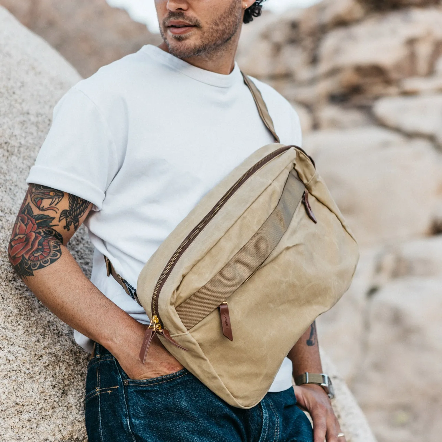 Canyon Crossbody Large - Utility Tan Waxed Canvas