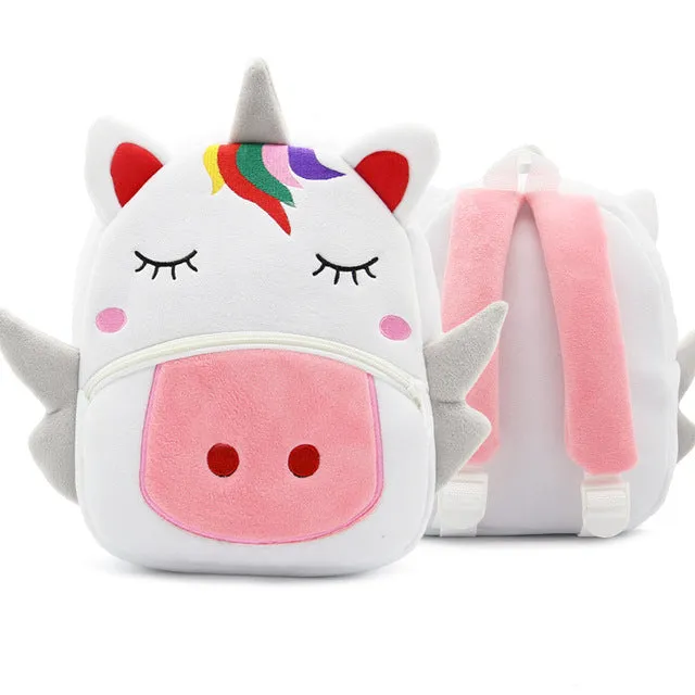 Children School Backpack Cartoon Rainbow Unicorn Soft Plush Material For Toddler