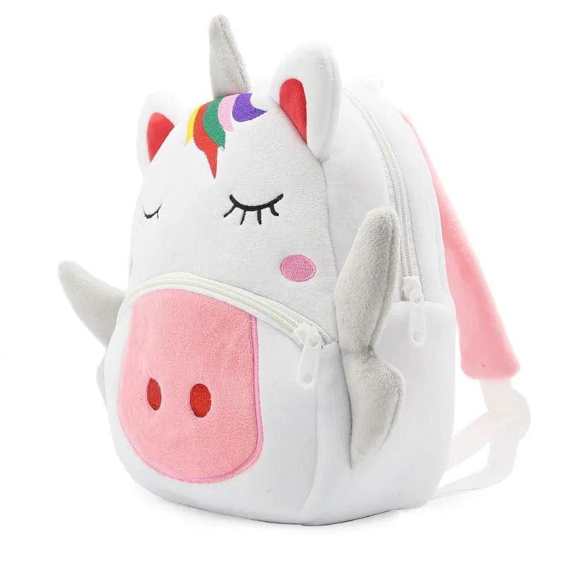 Children School Backpack Cartoon Rainbow Unicorn Soft Plush Material For Toddler