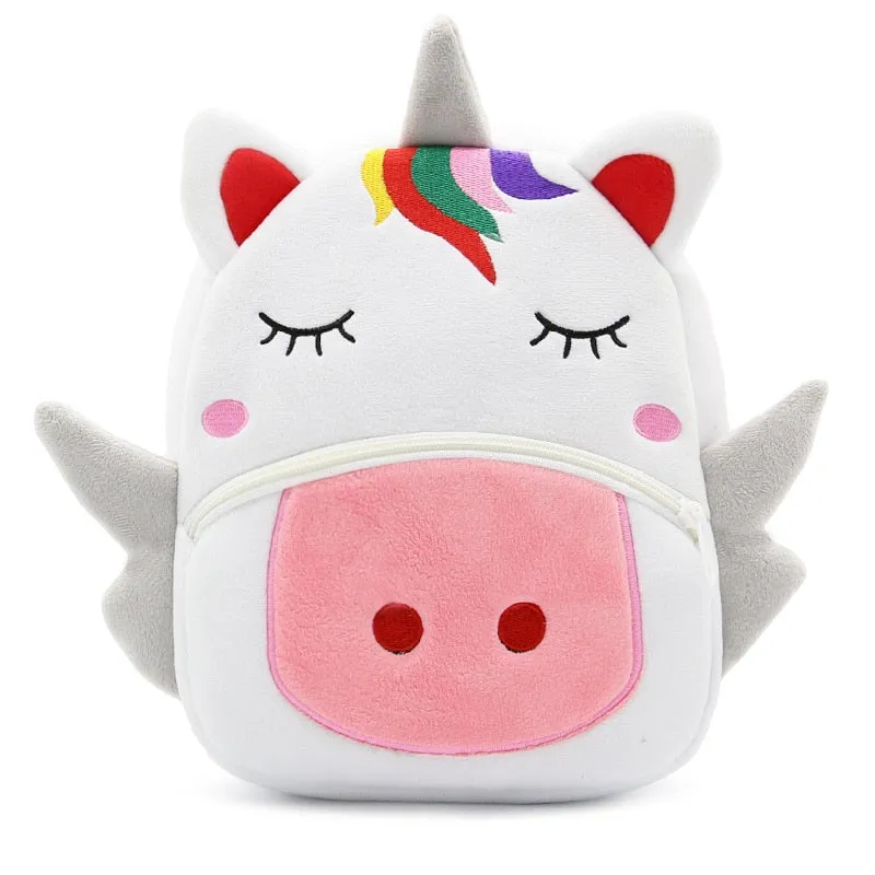 Children School Backpack Cartoon Rainbow Unicorn Soft Plush Material For Toddler