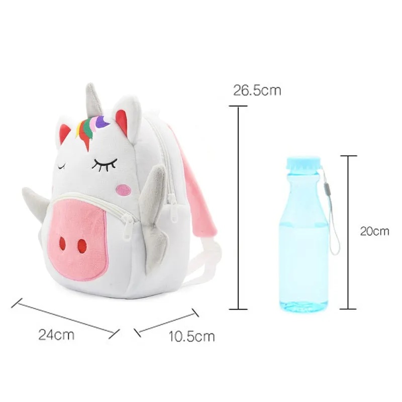 Children School Backpack Cartoon Rainbow Unicorn Soft Plush Material For Toddler