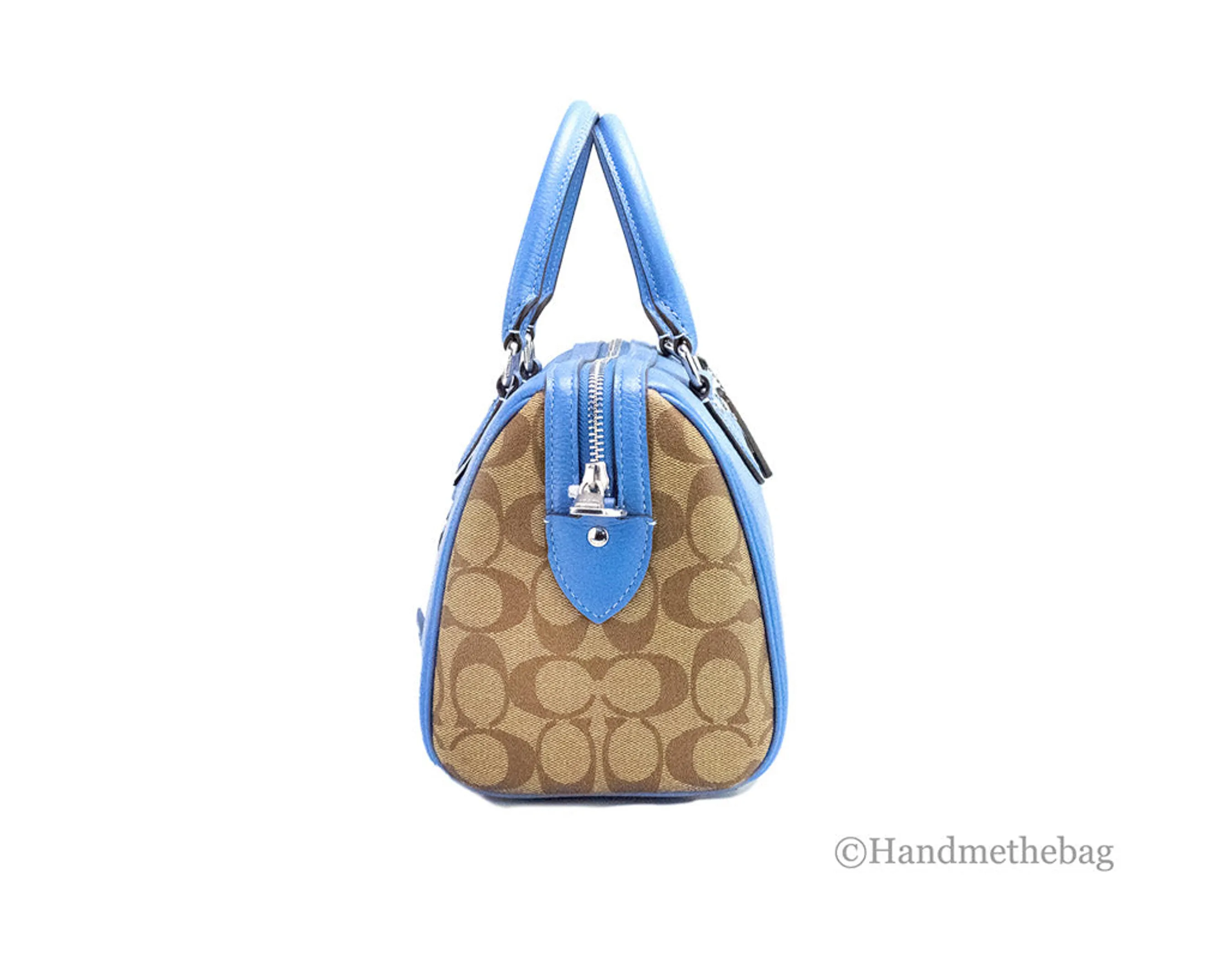 Coach Rowan Mixed Racer Blue Canvas Leather Colorblock Satchel