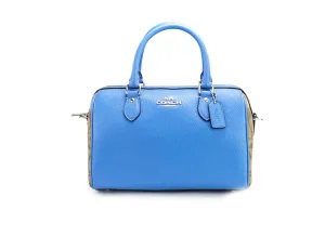 Coach Rowan Mixed Racer Blue Canvas Leather Colorblock Satchel