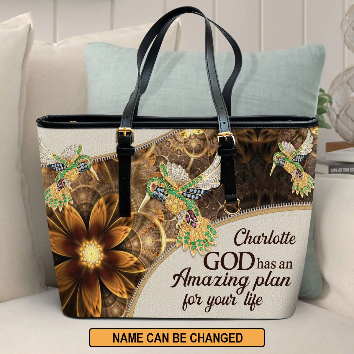 God Has An Amazing Plan For Your Life Personalized Large Leather Tote Bag - Christian Gifts For Women