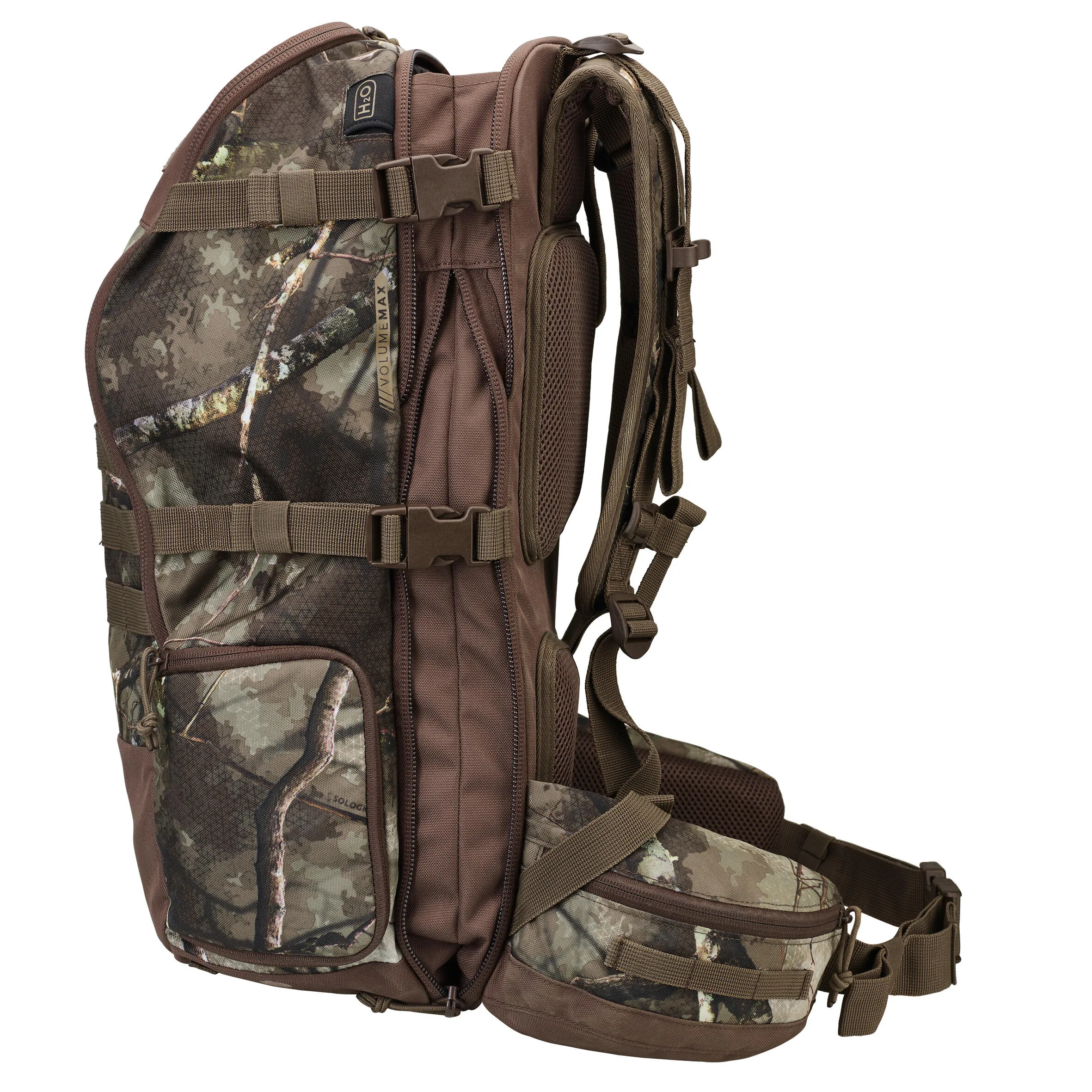 Hunting backpack TREEMETIC X-Access 45 L compact camouflage SOLOGNAC, khaki