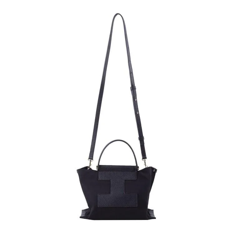 INA - Mini Tote Bag in Leather & Canvas _ Black