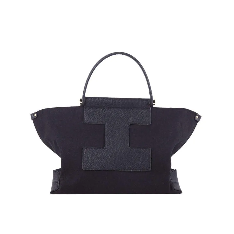 INA - Mini Tote Bag in Leather & Canvas _ Black