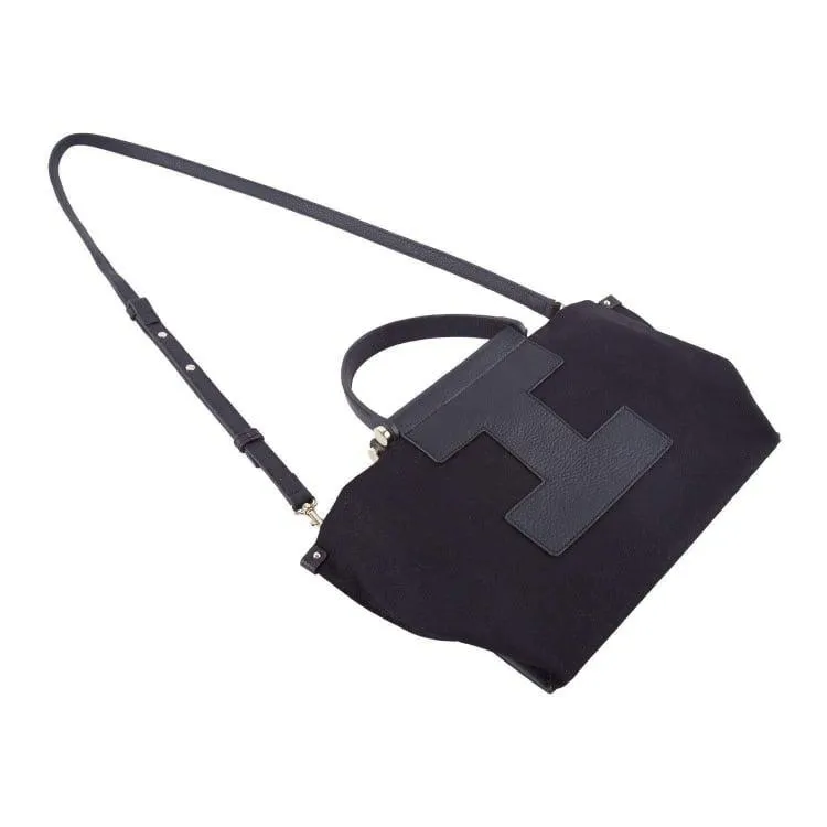 INA - Mini Tote Bag in Leather & Canvas _ Black