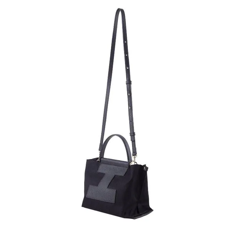 INA - Mini Tote Bag in Leather & Canvas _ Black