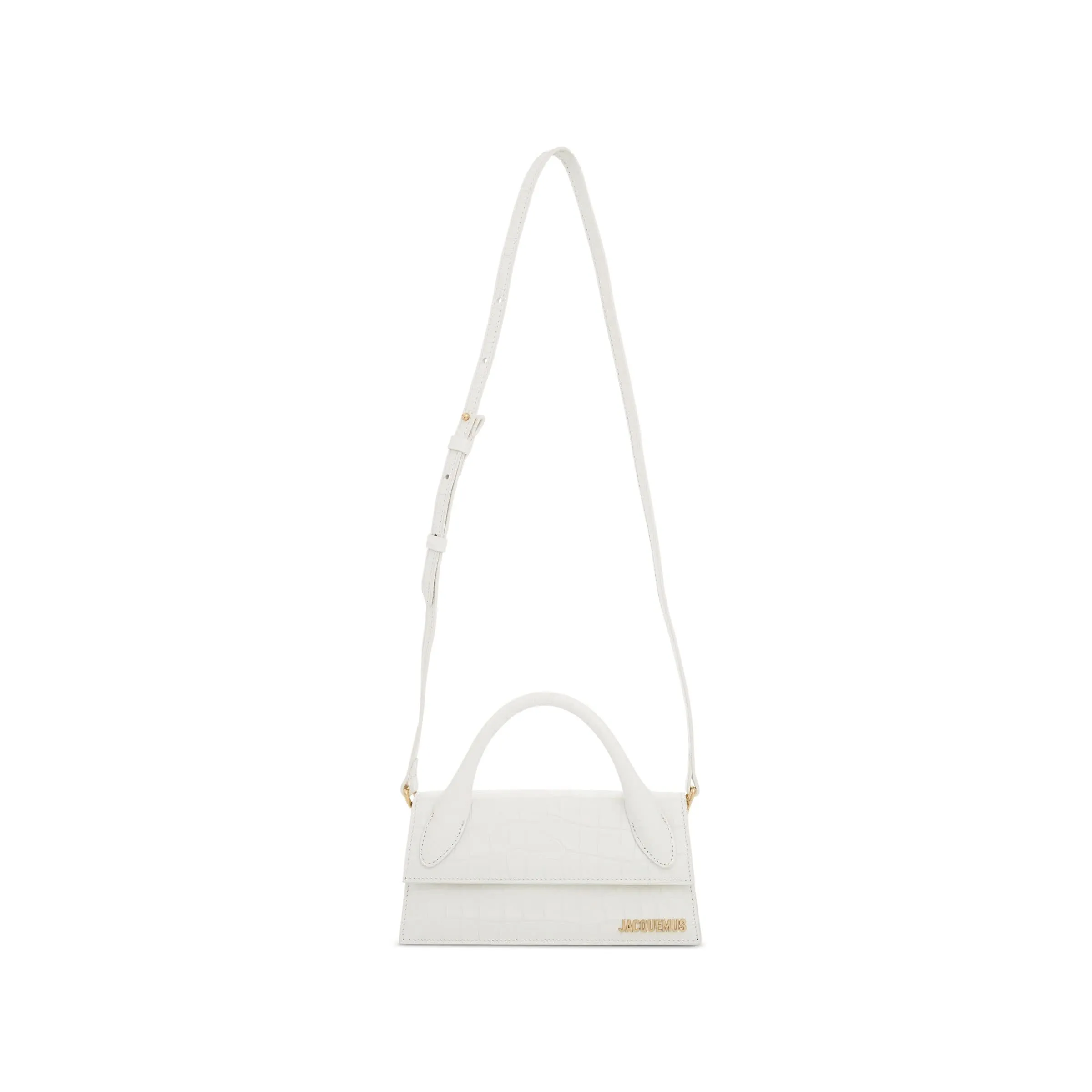 Le Chiquito Long Croc Embossed Leather Bag in Ivory