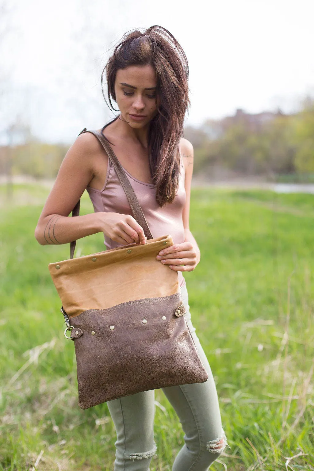 Leather Foldover Crossbody Bag For Women in Dark Turquoise and Mint - READY TO SHIP