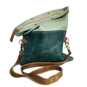 Leather Foldover Crossbody Bag For Women in Dark Turquoise and Mint - READY TO SHIP