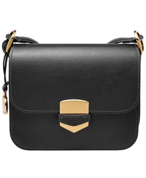 Lennox Leather Crossbody Bag with Fossil Flap, Black