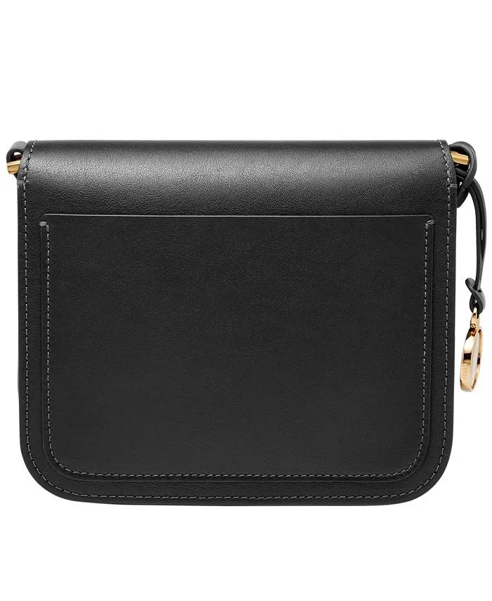 Lennox Leather Crossbody Bag with Fossil Flap, Black