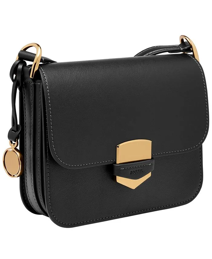 Lennox Leather Crossbody Bag with Fossil Flap, Black