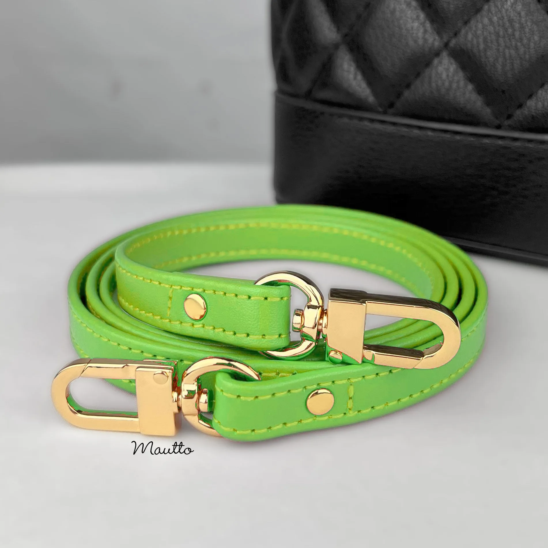 Light Green (Lime) Leather Purse Strap, Handbag Strap or Bandolier - Customize Length (Short Shoulder to Extra Long Crossbody Size) - Half Inch Wide