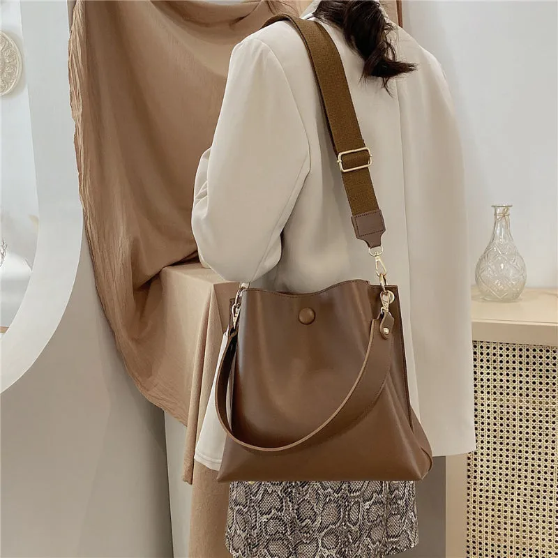 Luxe Soft Vegan Leather Wide Strap Crossbody Shoulder Bags