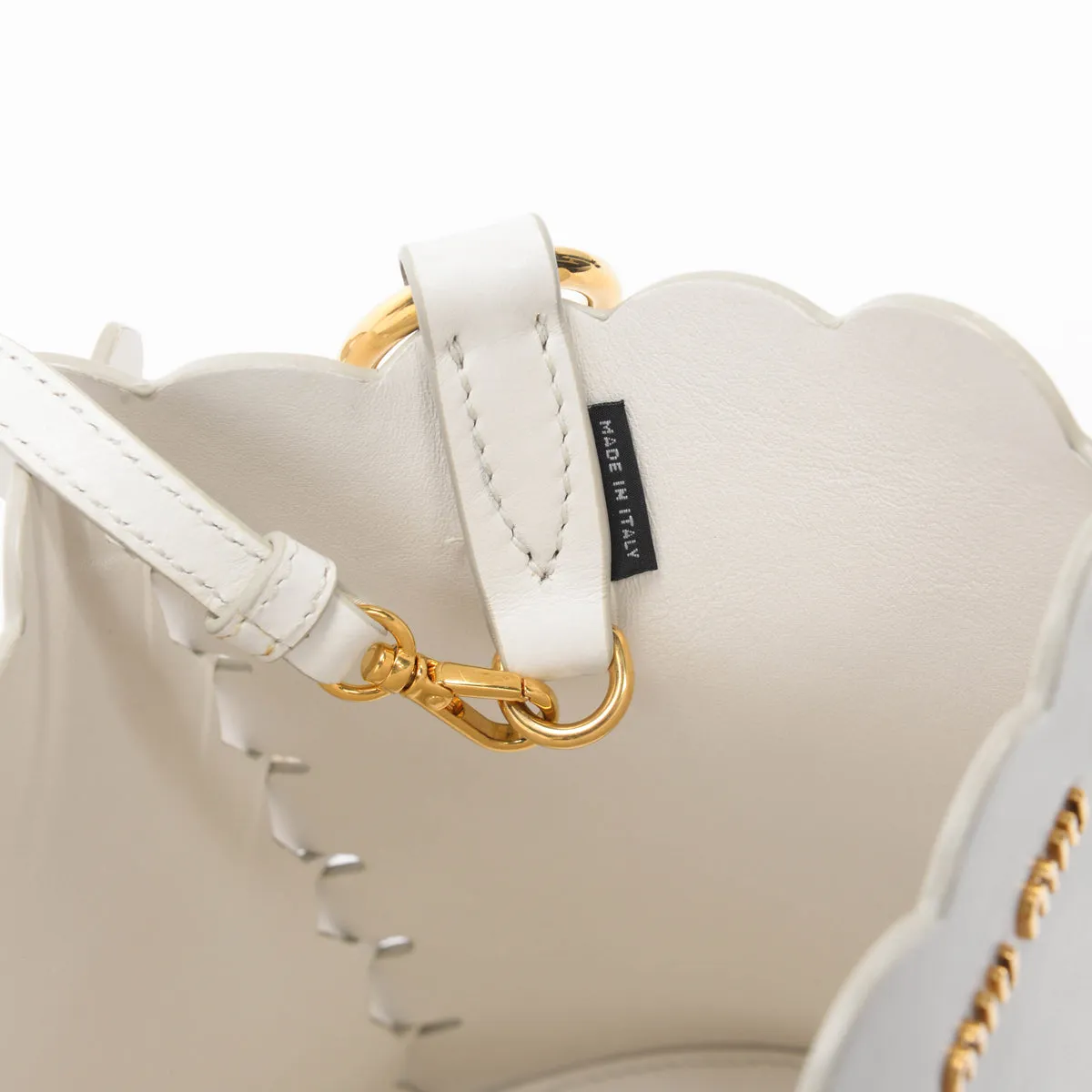 Miu Miu White Calfskin Flower Scalloped Bucket Bag