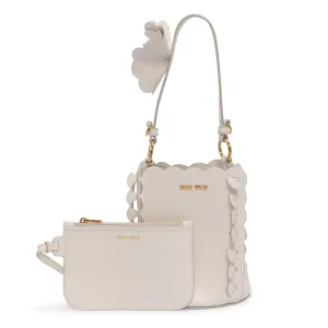 Miu Miu White Calfskin Flower Scalloped Bucket Bag