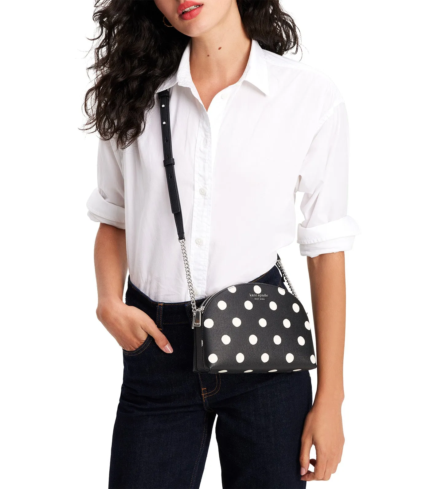 Morgan Sunshine Dot Double-Zip Dome Crossbody Black Multi