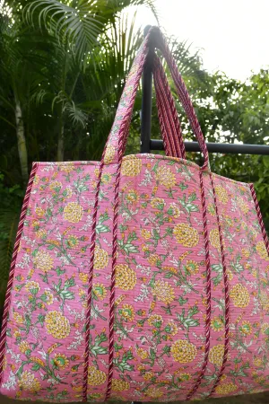 Pink Floral Jaal Tote Bag : Floral & Fun , Jaipur Elegance