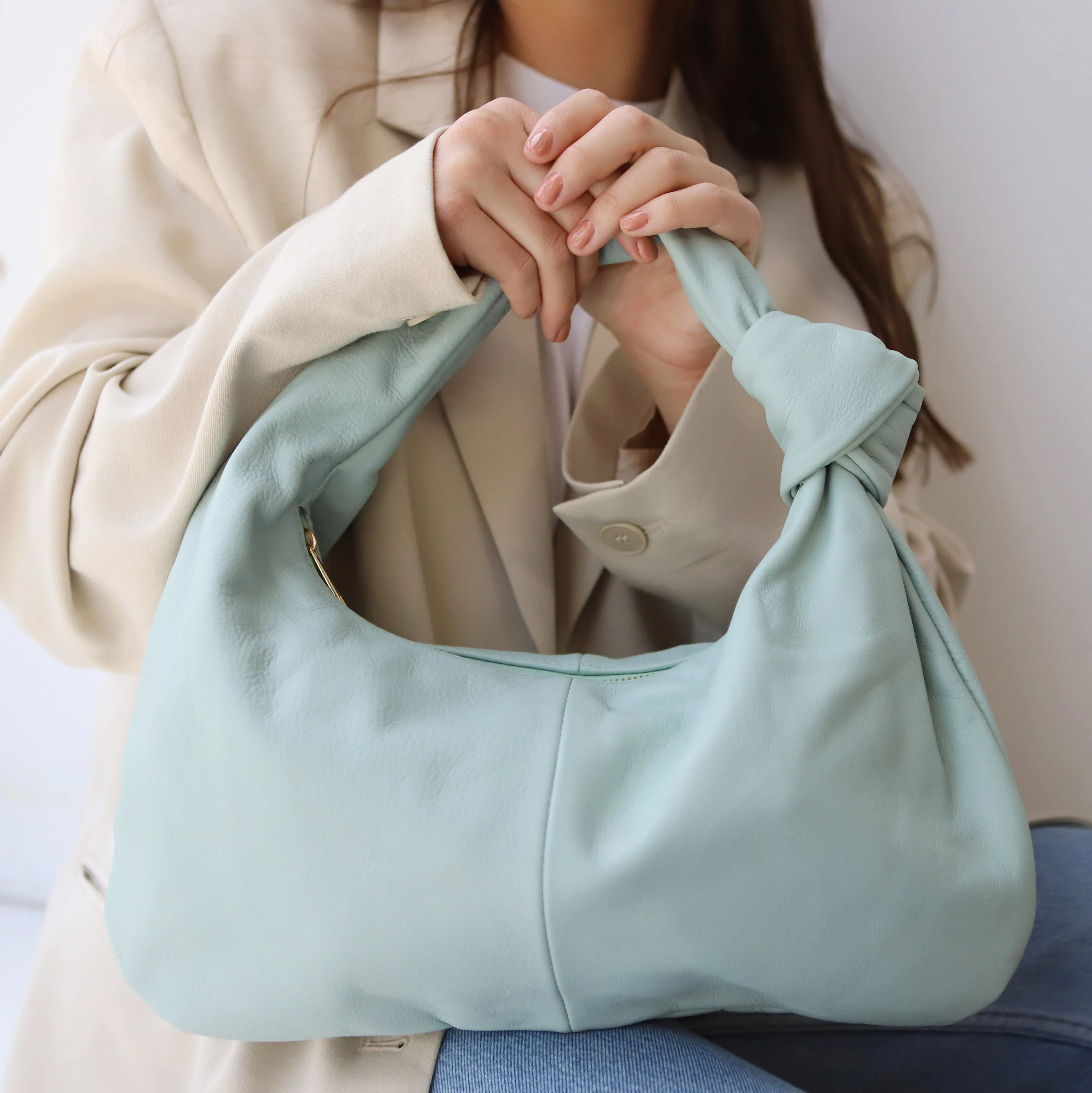 'Pompeii' Slouchy Smooth Leather Bag | Aqua