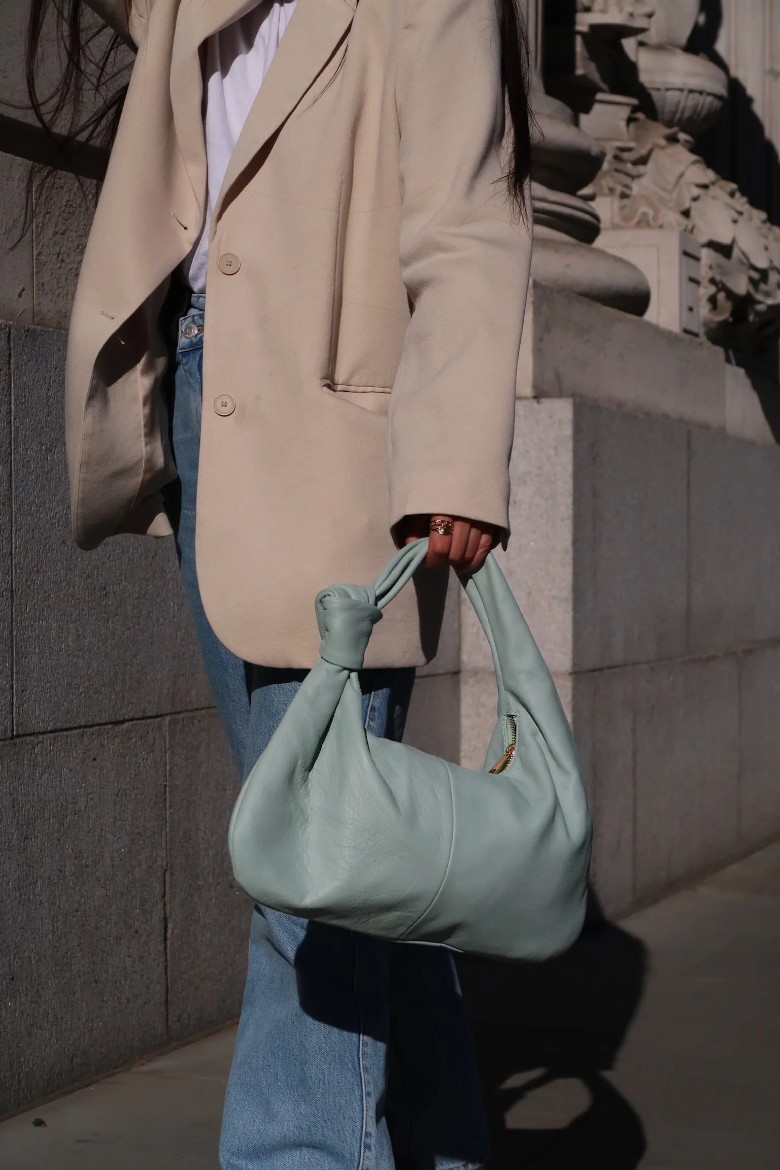 'Pompeii' Slouchy Smooth Leather Bag | Aqua