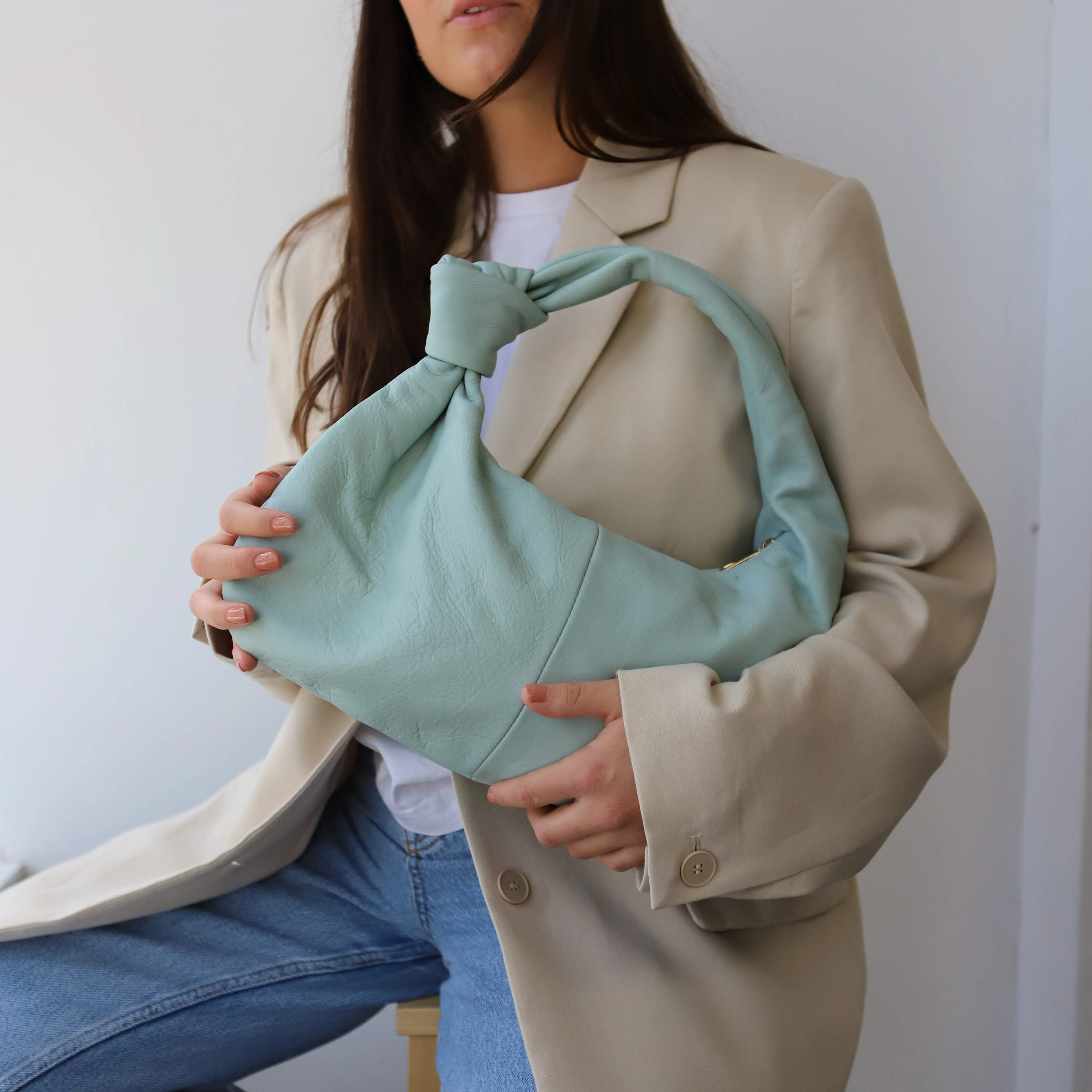 'Pompeii' Slouchy Smooth Leather Bag | Aqua