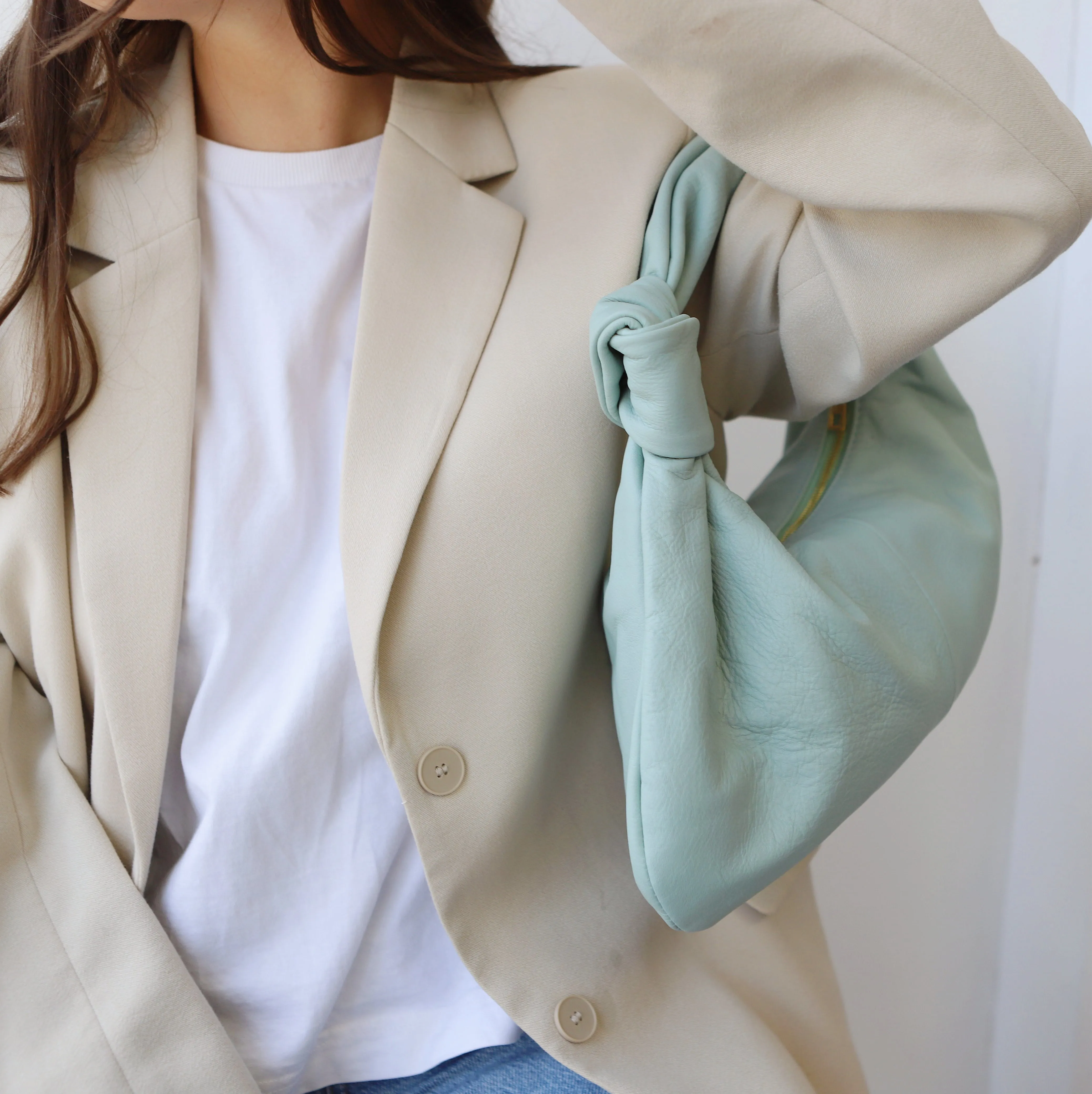 'Pompeii' Slouchy Smooth Leather Bag | Aqua