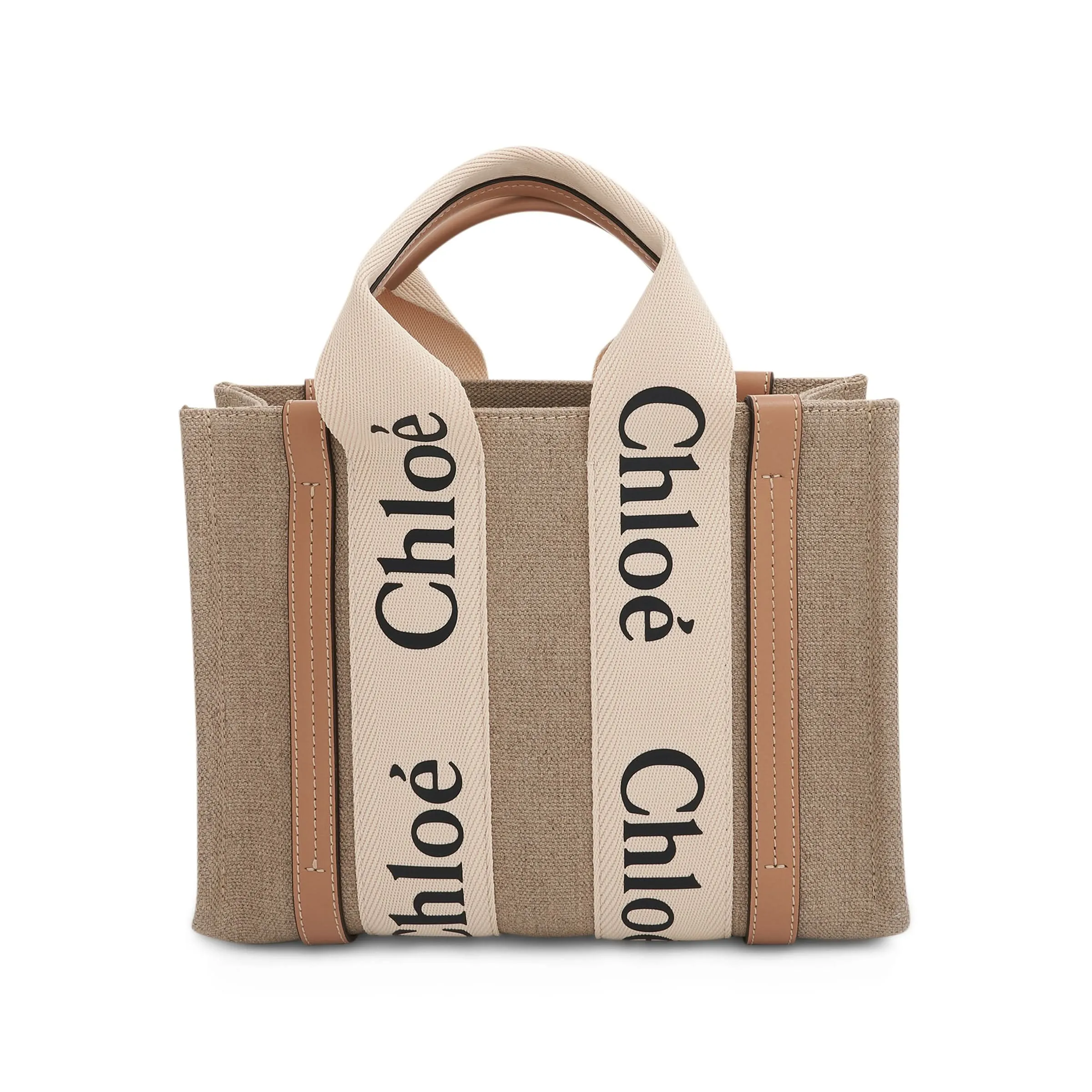 Small Eco Woody Tote Bag with Strap in White/Beige