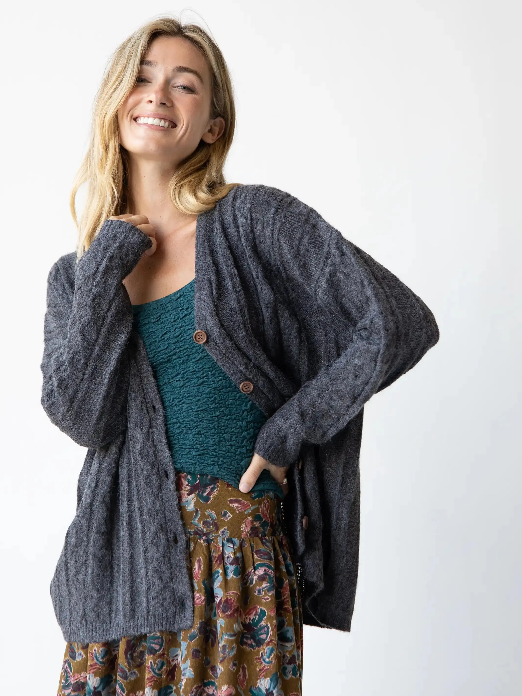 So Soft Grandpa Cardigan - Charcoal