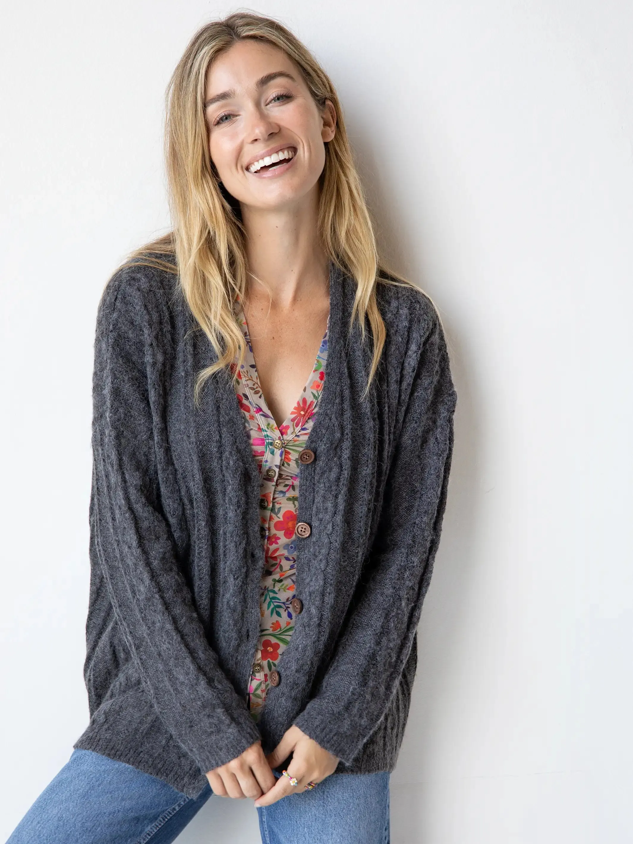 So Soft Grandpa Cardigan - Charcoal