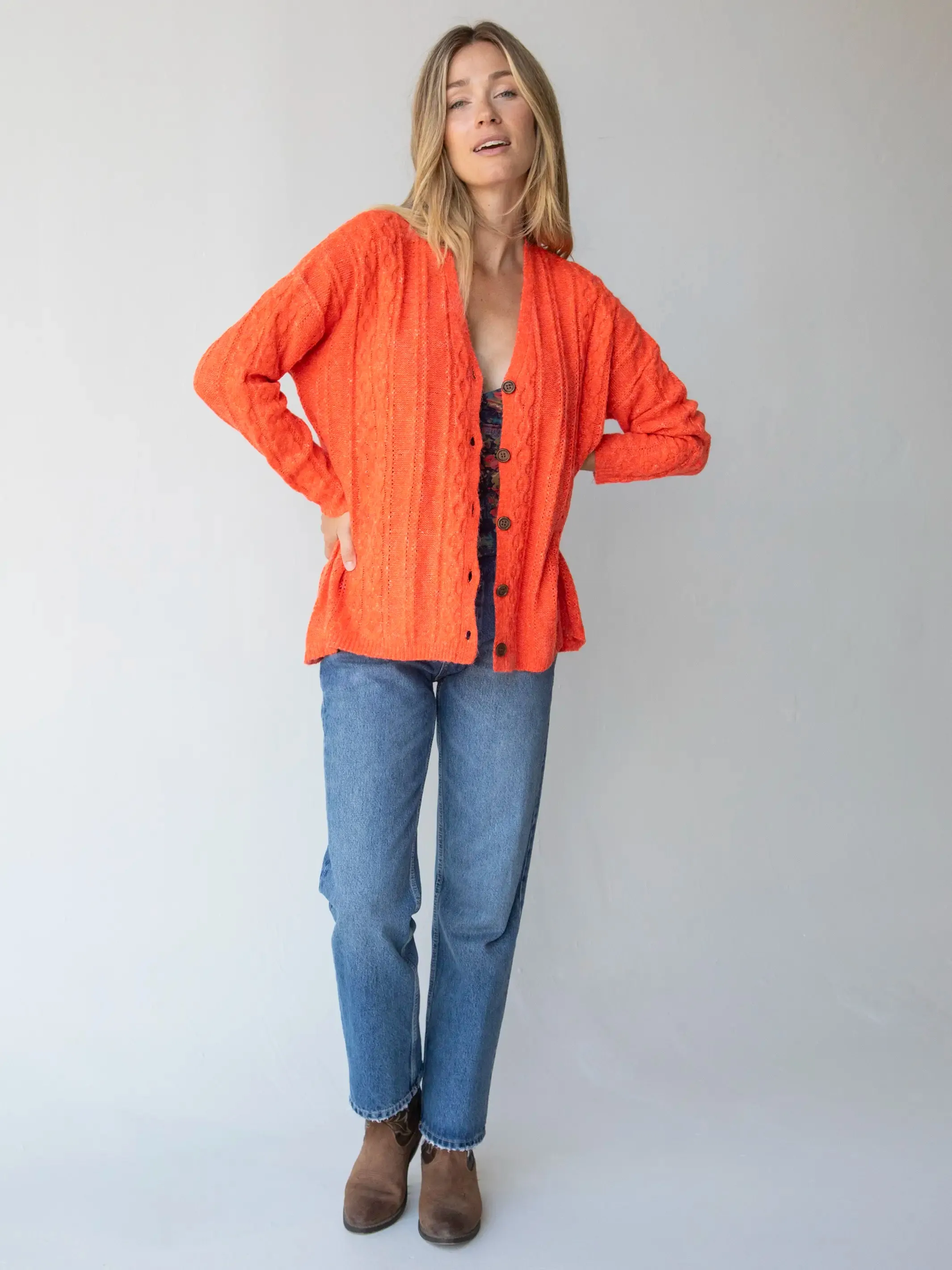 So Soft Grandpa Cardigan - Orange Crush