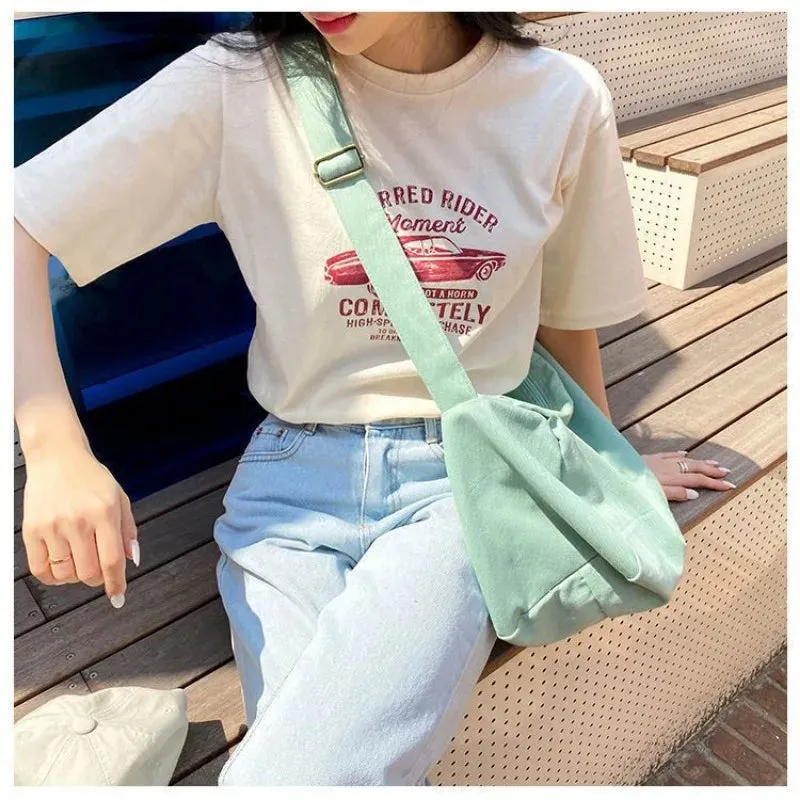 Sohiwoo High Capacity Shoulder Bag for Women Fashion Solid Coloured Casual Canvas Crossbody Bags Versatile Zips Messenger Bag