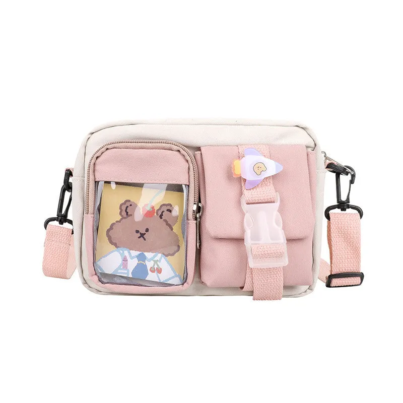 Sohiwoo Kawaii Canvas Crossbody Bag Small Buckle Purse Shoulder Bag