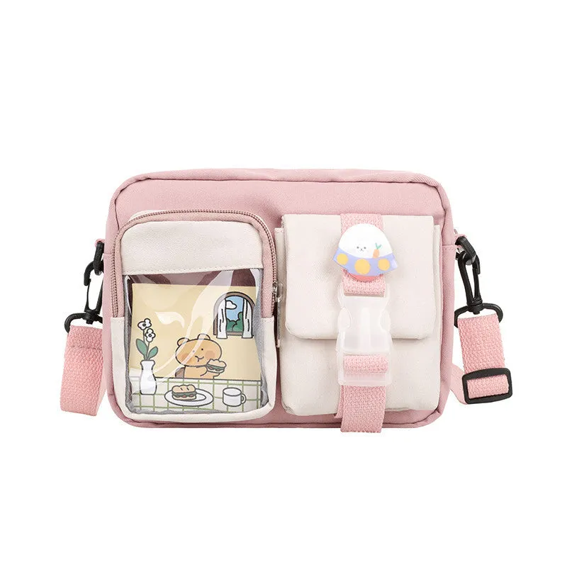 Sohiwoo Kawaii Canvas Crossbody Bag Small Buckle Purse Shoulder Bag