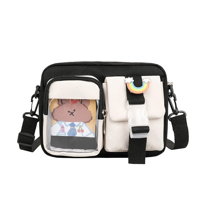 Sohiwoo Kawaii Canvas Crossbody Bag Small Buckle Purse Shoulder Bag