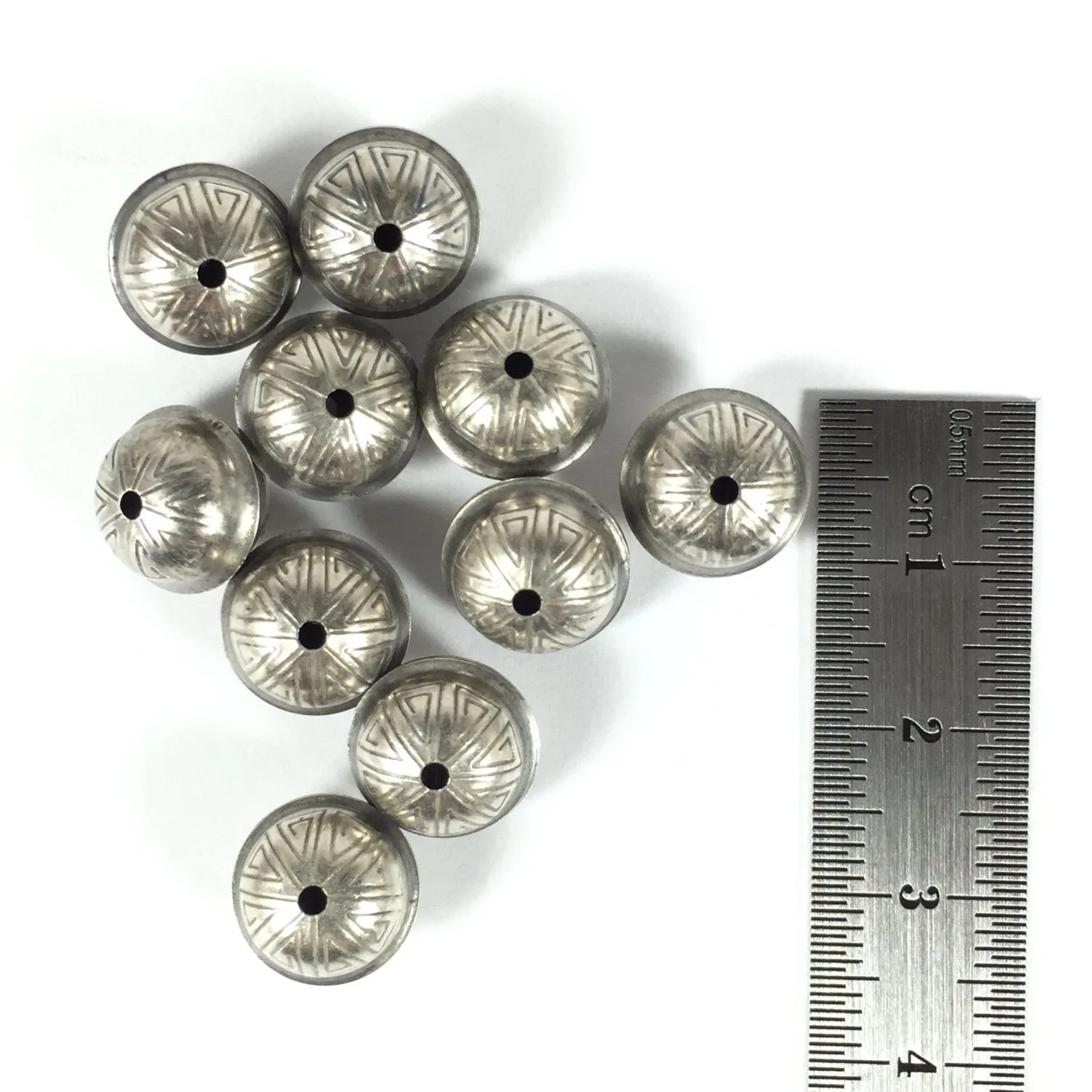 stamped tribal seamed beads, oxidized Sterling silver, 10 mm size, 1.5 mm hole, 10 pack, naive style